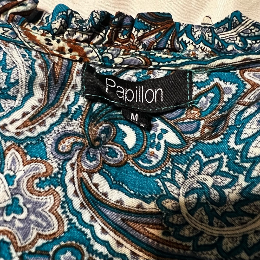 Papillon Teal and Brown Paisley Dress Size Medium - Picture 2 of 14